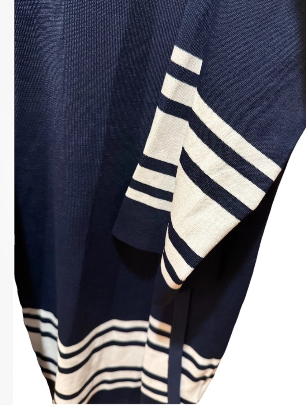 Lauren Ralph Lauren Open Cardigan Long SM Navy White Stripe Solid NWT MSRP $225 - Picture 4 of 15